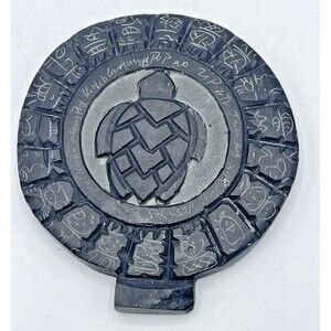 Small Stone Hand Carved Maya Calendar Belize Slate Hand Carved Plaque 4.5”